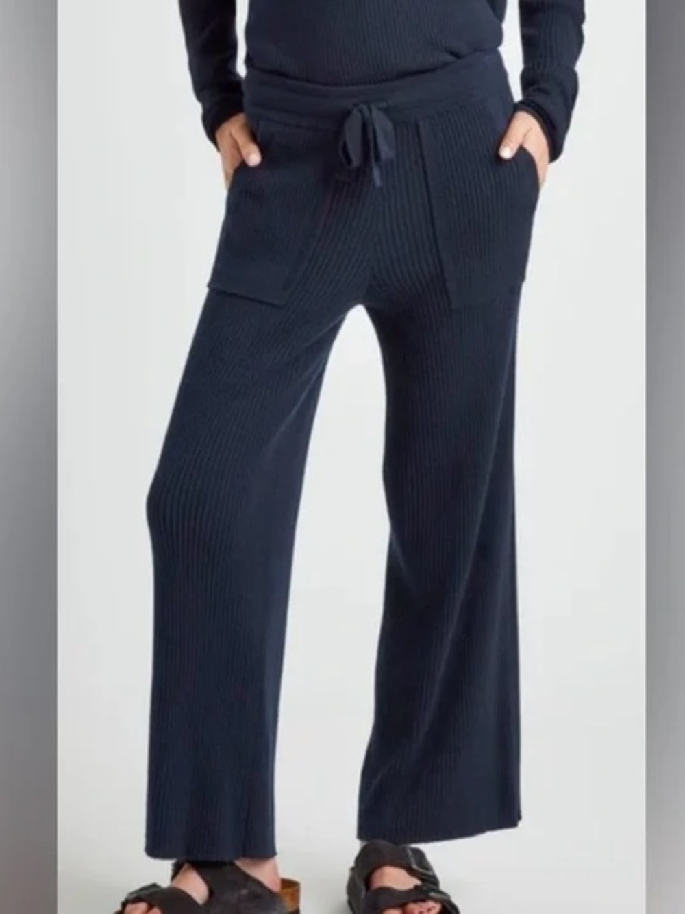 Splendid Georgie Ribbed Wide-Leg Knit Pants in Navy blue - Size Small
